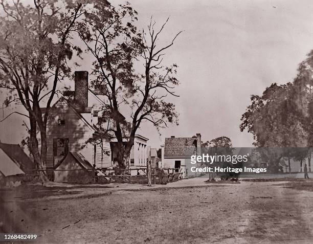 Headquarters of Capt. H.B. Blood, A.Q.M., at City Point, Virginia, 1861-65. Formerly attributed to Mathew B. Brady. Artist Andrew Joseph Russell.