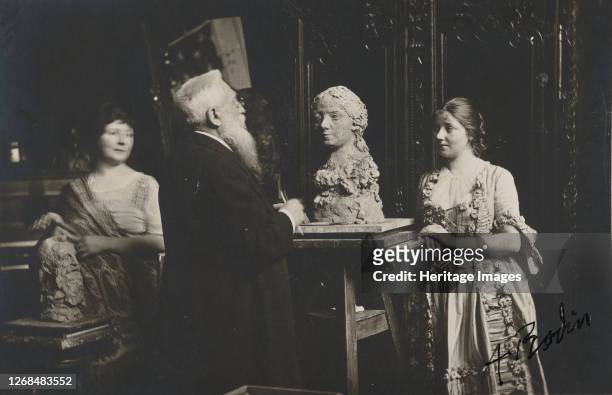 [Madame Bardey, Rodin and Henriette, 31 Rue Campagne-Premiere, Paris], 1915-1916. Artist Eugène Druet.