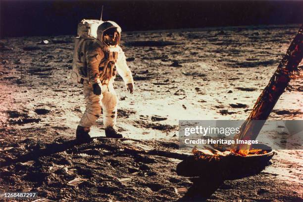 Buzz Aldrin Walking on the Surface of the Moon Near a Leg of the Lunar Module, 1969. Artist Neil Armstrong.