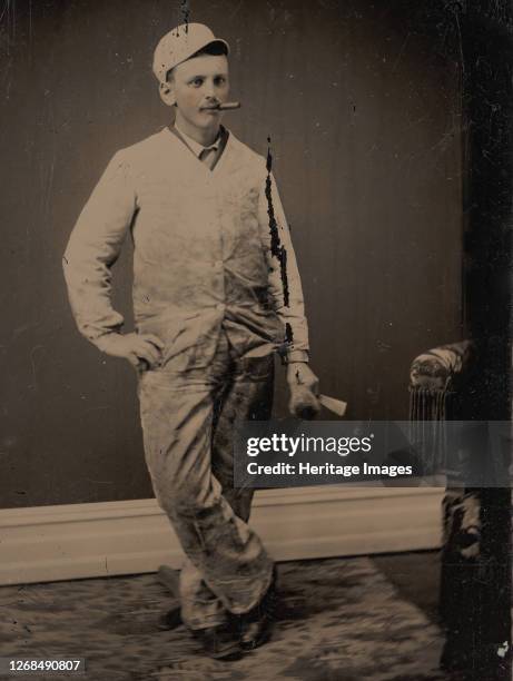 Painter, Smoking a Cigar, Holding a Brush and Scraper, 1870s-80s. Artist Unknown.