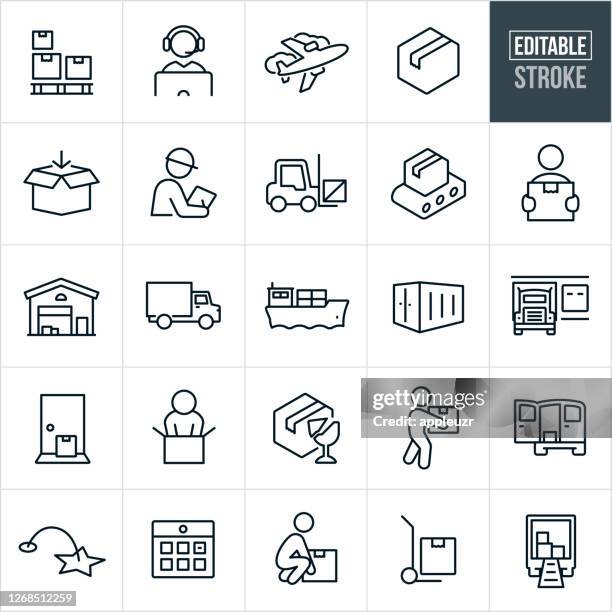 illustrations, cliparts, dessins animés et icônes de expédition et logistique icônes de ligne mince - avc modifiable - récipient