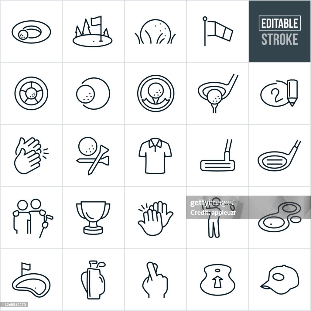 Golf Thin Line Icons - Editable Stroke