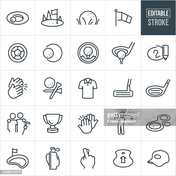 golf thin line icons - editable stroke - finger kreuzen stock-grafiken, -clipart, -cartoons und -symbole