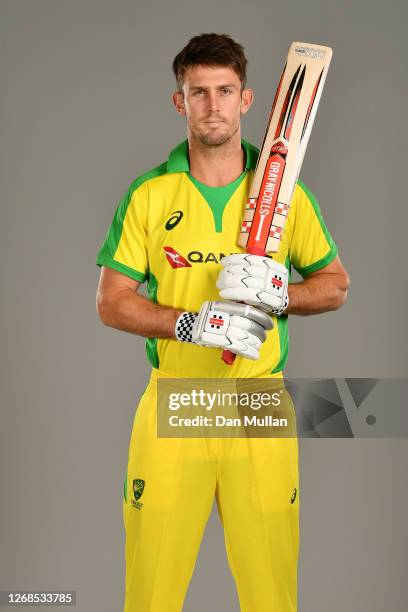 Mitchell Marsh of Australia poses for a portrait during the Australia Cricket Portrait Session at The County Ground on August 25, 2020 in Derby,...