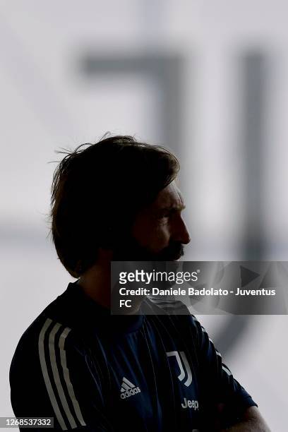 Juventus coach Andrea Pirlo during a training session at JTC on August 25, 2020 in Turin, Italy.