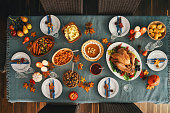 Thanksgiving Party Table Setting Traditional Holiday Stuffed Turkey Dinner