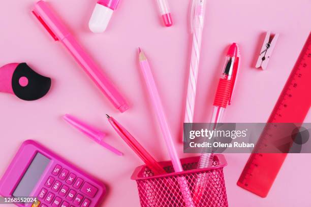 Top View School Supplies In Pink Pastel Tones High-Res Stock Photo - Getty  Images
