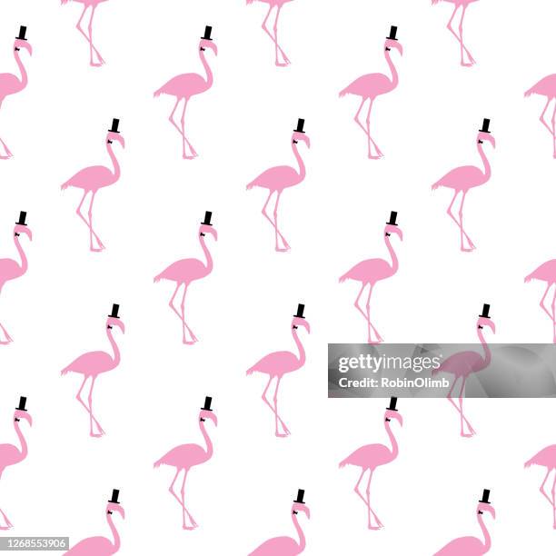 top hat flamingo seamless pattern - flamingo pattern stock illustrations