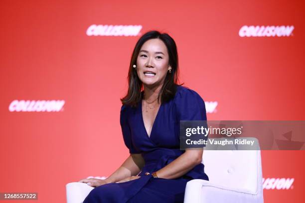 Toronto , Canada - 29 June 2023; Phil Wiser, Executive VP & CTO, Paramount Global, left, and, Heidi Chung, Media Analyst & Correspondent, Variety, on...