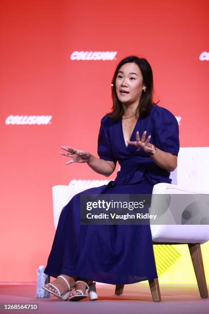 Toronto , Canada - 29 June 2023; Phil Wiser, Executive VP & CTO, Paramount Global, left, and, Heidi Chung, Media Analyst & Correspondent, Variety, on...