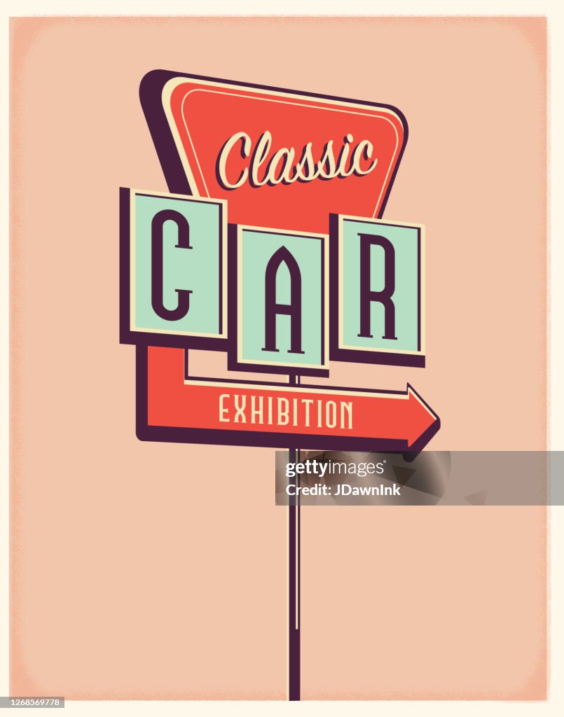 Vintage Classic Car exhibition sign poster design
