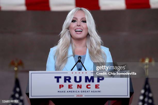 Tiffany Trump, daughter of President Donald Trump, pre-records her address to the Republican National Convention inside an empty Mellon Auditorium on...