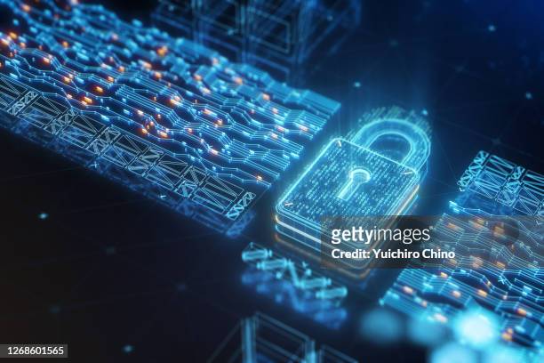 digital data security padlock with binary code - equipamento de segurança imagens e fotografias de stock