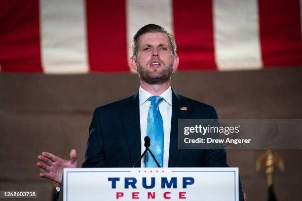 Eric Trump, son of U.S. President Donald Trump, pre-records his address to the Republican National Convention at the Mellon Auditorium on August 25,...