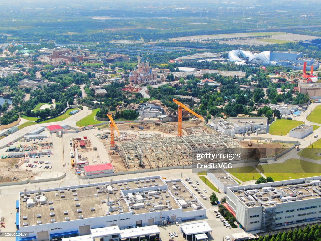 Zootopia Construction Workers Aerial view of Zootopia-themed land under construction at Shanghai ...