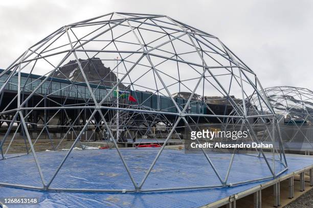 Domes structures assembled for the opening ceremony of Comandante Ferraz Station on January 10, 2020 in King George Island, Antarctica.