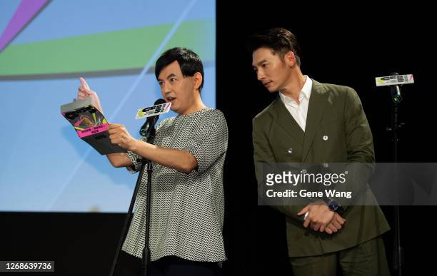 Taiwanese comedian and television host Mickey Huang , actor James Wen speaks during the nomination announcement for the upcoming 55th Television...