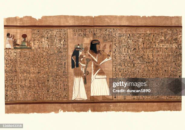 papyrus, ani und seine frau - papyrus stock-grafiken, -clipart, -cartoons und -symbole