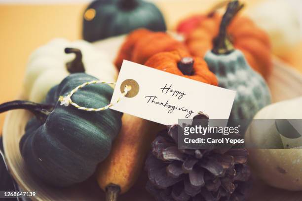 happy thanksgiving pumpkin - happy thanksgiving text fotografías e imágenes de stock