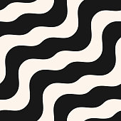Vector abstract wavy seamless pattern. Black and white waves background