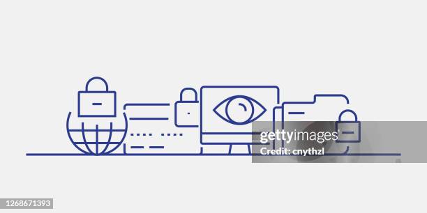 cyber security related web banner line style. modern linear design vector illustration for web banner, website header etc. - gdpr stock illustrations