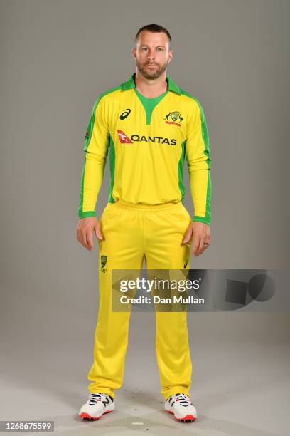 Matthew Wade of Australia poses for a portrait during the Australia Cricket Portrait Session at The County Ground on August 25, 2020 in Derby,...