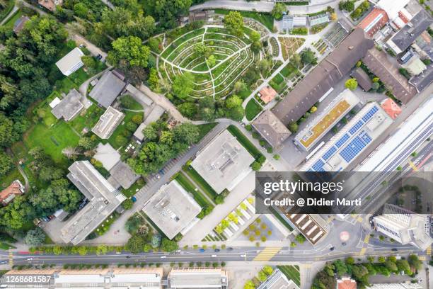 top down view of the  university buildings in fribourg in switzerland - fribourg canton stock pictures, royalty-free photos & images