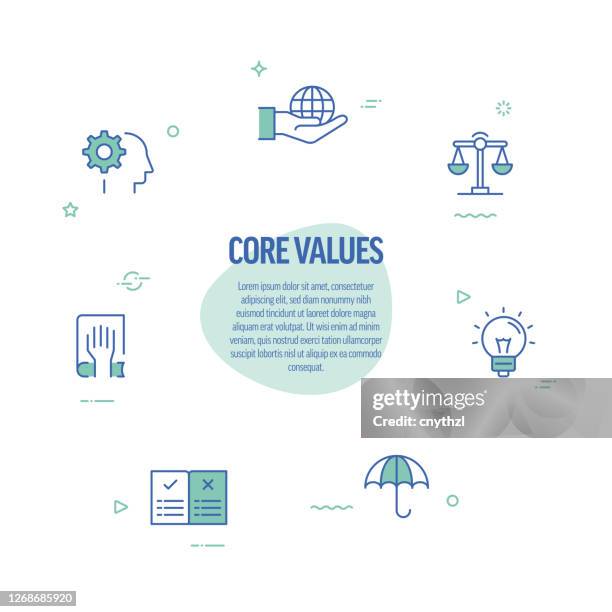 core values related line icons. modern line style design elements. - vision statement stock illustrations
