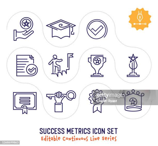 success metrics editable continuous line icon pack - trophy icon editable stroke stock illustrations