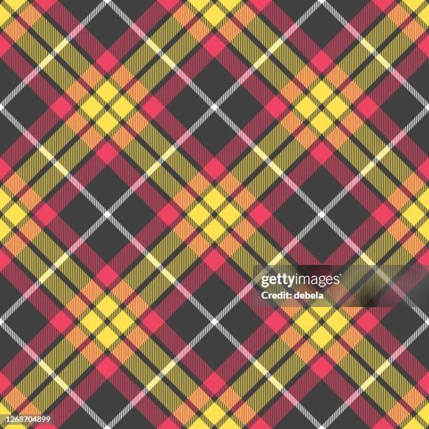 pink yellow argyle plaid scottish tartan textile pattern - gray linen background stock illustrations