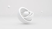 White hemispheres and ball. Monochrome abstract illustration, 3d render.