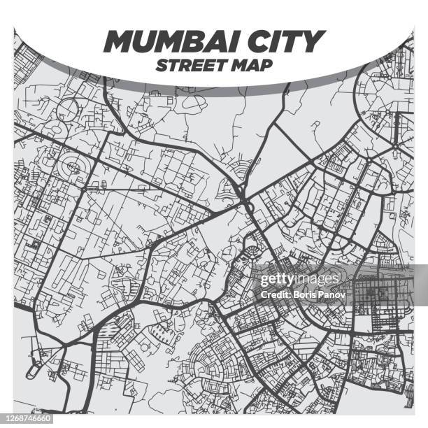 ilustraciones, imágenes clip art, dibujos animados e iconos de stock de blanco plano y beige ciudad calle mapa de mumbai india sobre el fondo creativo moderno - bombay map