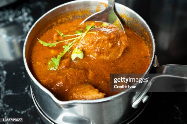 traditional indian cuisine, luxury fine dining, indian mutton, lamb curry roast - indian curry stock-fotos und bilder