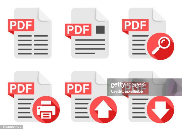 pdf file document icon symbol set collection isolated - office printer no people stock illustrations