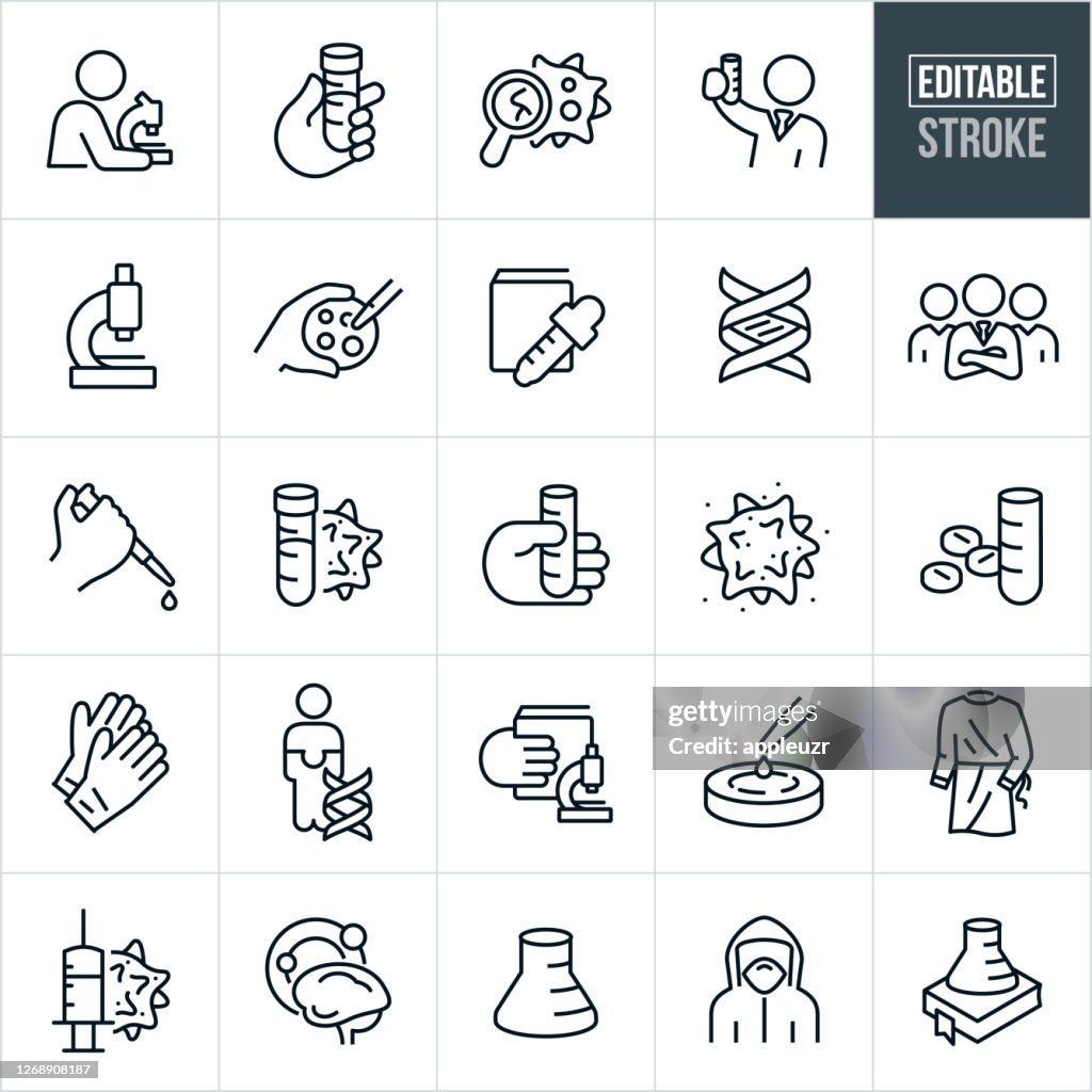 Icônes de la ligne mince de la science et du laboratoire - AVC modifiable