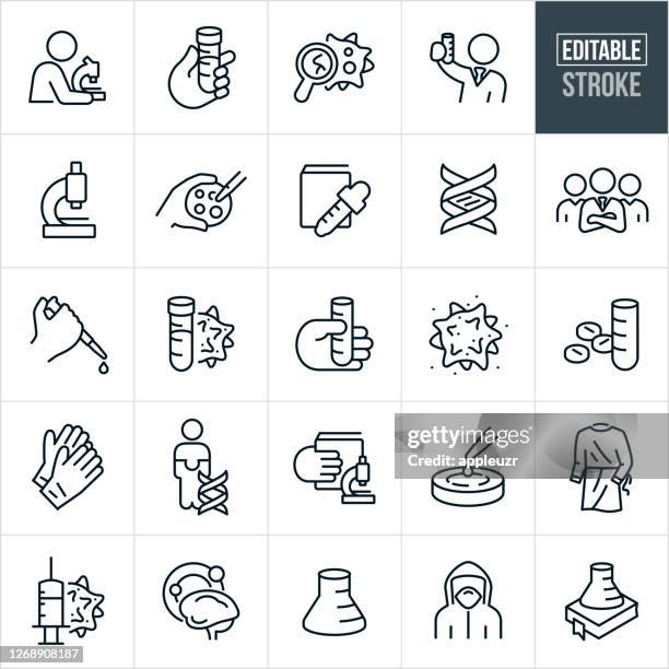 science and laboratory thin line icons - editable stroke - surgical glove icon stock illustrations