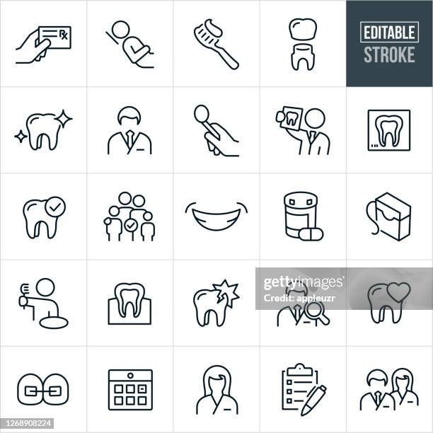 dental thin line icons - editable stroke - zahnarztausrüstung stock-grafiken, -clipart, -cartoons und -symbole