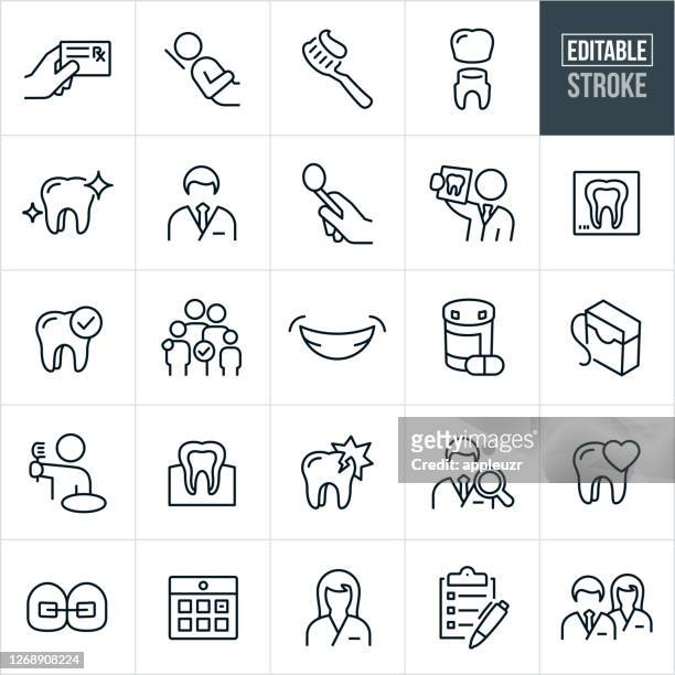 illustrations, cliparts, dessins animés et icônes de icônes de ligne mince dentaire - course modifiable - dental health