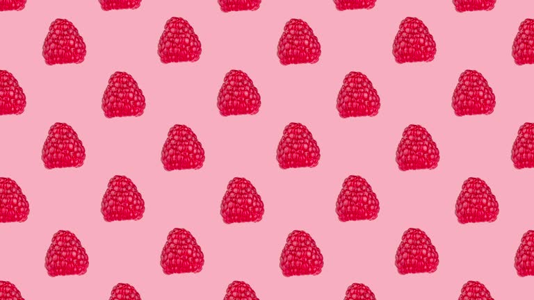 Loud Raspberries Animation pattern with many fresh ripe raspberry animated on a pink background ...