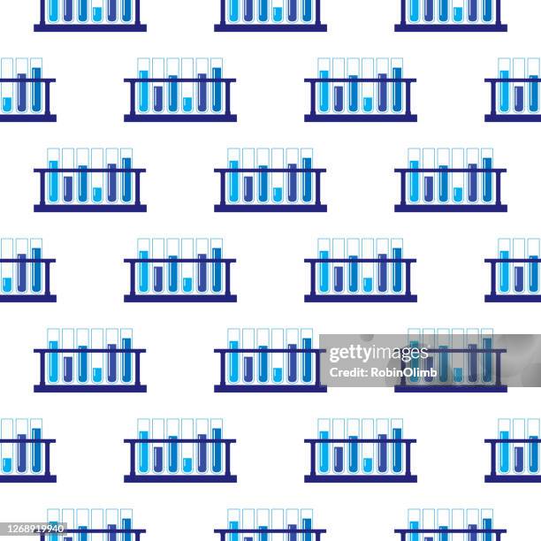 blue test tubes seamless pattern - textile patch stock illustrations