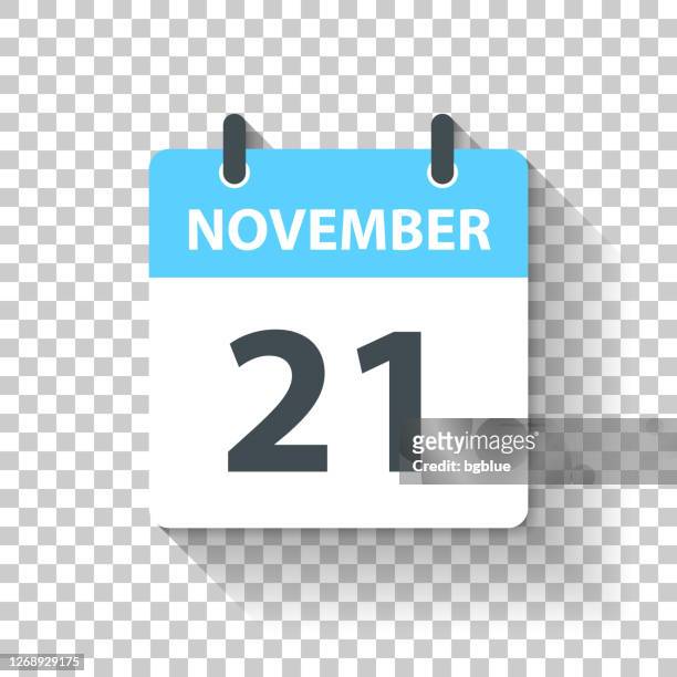 21. november - tageskalender-ikone im flachen design-stil - blue november stock-grafiken, -clipart, -cartoons und -symbole