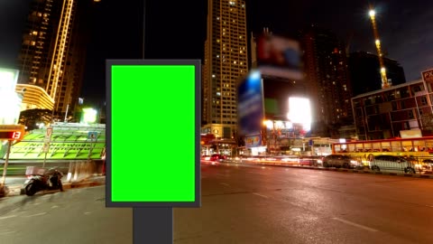Futuristic blank, neon green screen billboard, border, frame on technology  stage. Mock up and alpha channel for advertising. Metal empty corridor,  stage with neon star shapes. Stock Illustration