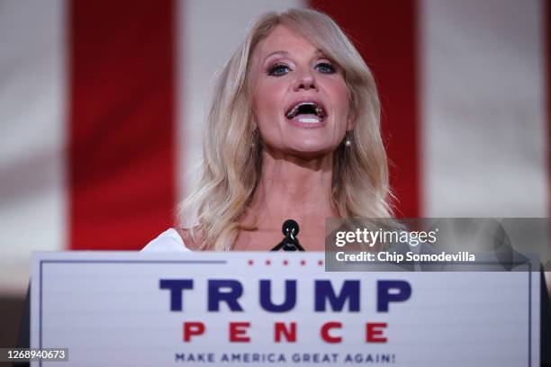 White House Counselor to the President Kellyanne Conway pre-records her address to the Republican National Convention from inside an empty Mellon...