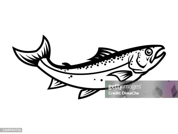 salmon fish silhouette - cut out vector icon - animal fin stock illustrations