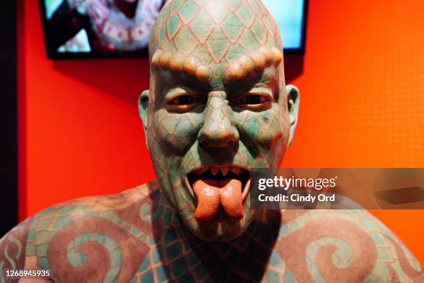 Figure of 'The Lizardman' Erik Sprague is on display as Ripley's Believe It or Not! Times Square re-opens to the public during Phase 4 of re-opening...