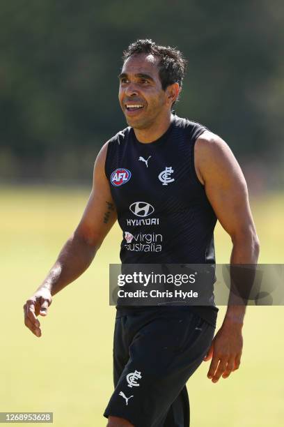Eddie Betts of the Blues looks on during a Carlton Blues AFL training session at Metricon Stadium No.2 on August 27, 2020 in Gold Coast, Australia.