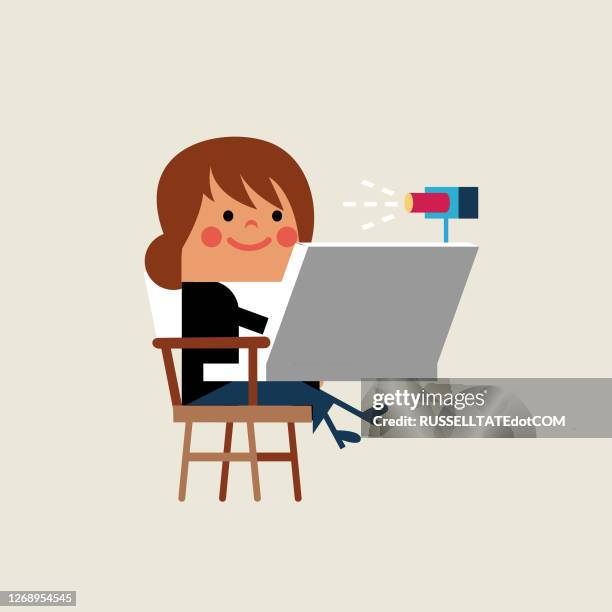 teacher with laptop and camera presenting a virtual lesson - no audience stock illustrations