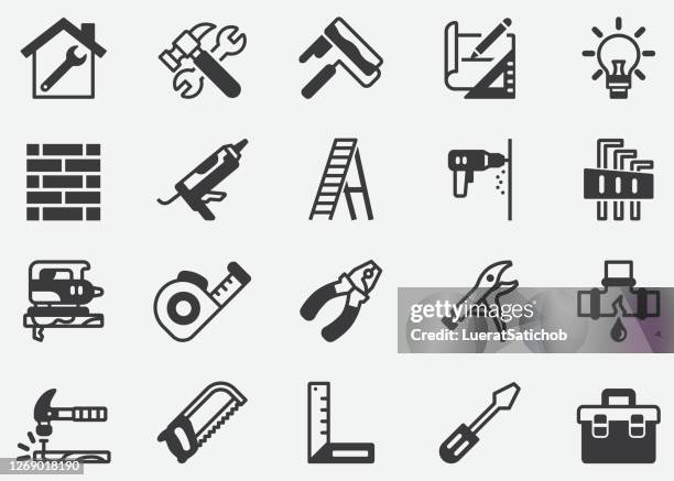 stockillustraties, clipart, cartoons en iconen met home repair icons.construction.editable stroke.et van werkiconen.zoals engineer.carpenter.house.builder pixel perfecte pictogrammen - huisuitbreiding