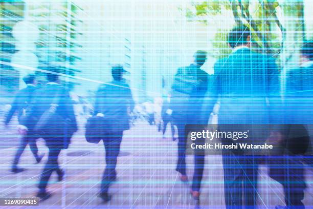 businessmen walking in cyberspace - cyberspace grid stock pictures, royalty-free photos & images