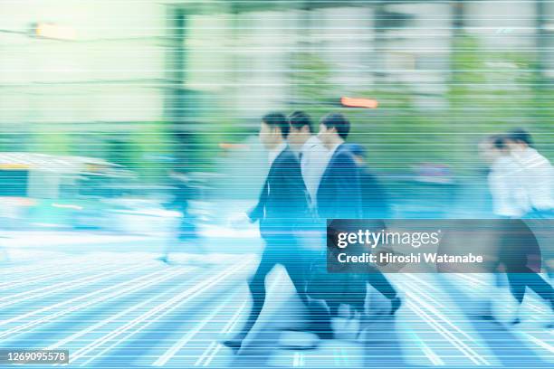 businessmen walking in cyberspace - cyberspace grid stock pictures, royalty-free photos & images